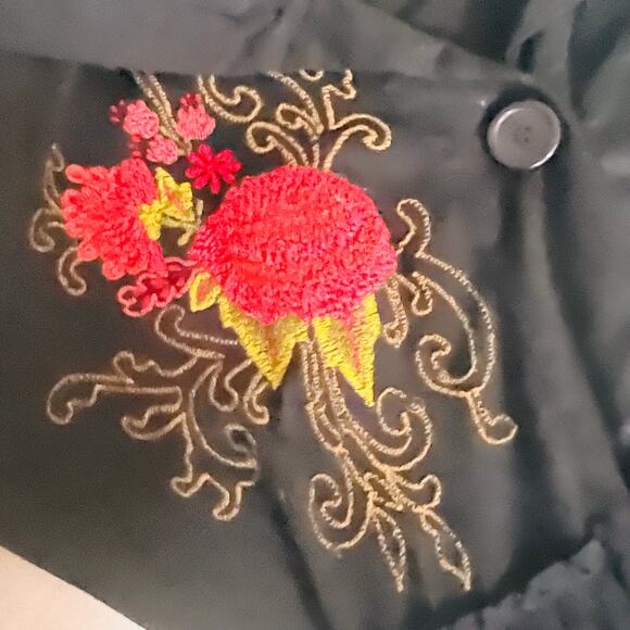 Caite Floral Embroidered Button Front Long Sleeve Dress Size S Small Black Multi - Picture 3 of 7